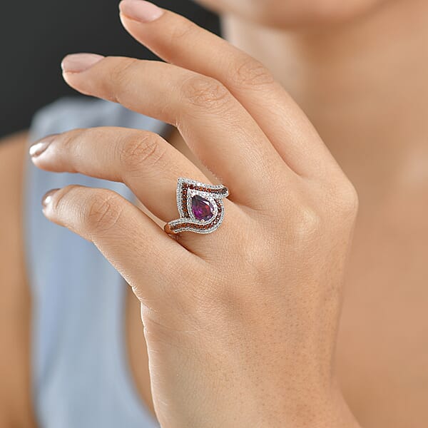 Shop Lc D'Joy AAA Radiant Ember Garnet And Multi Gemstone 2.60 Ctw Ring In 18K Vermeil Rose Gold Over Sterling Silver