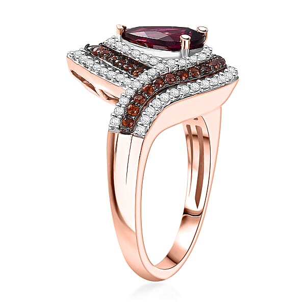 Shop Lc D'Joy AAA Radiant Ember Garnet And Multi Gemstone 2.60 Ctw Ring In 18K Vermeil Rose Gold Over Sterling Silver