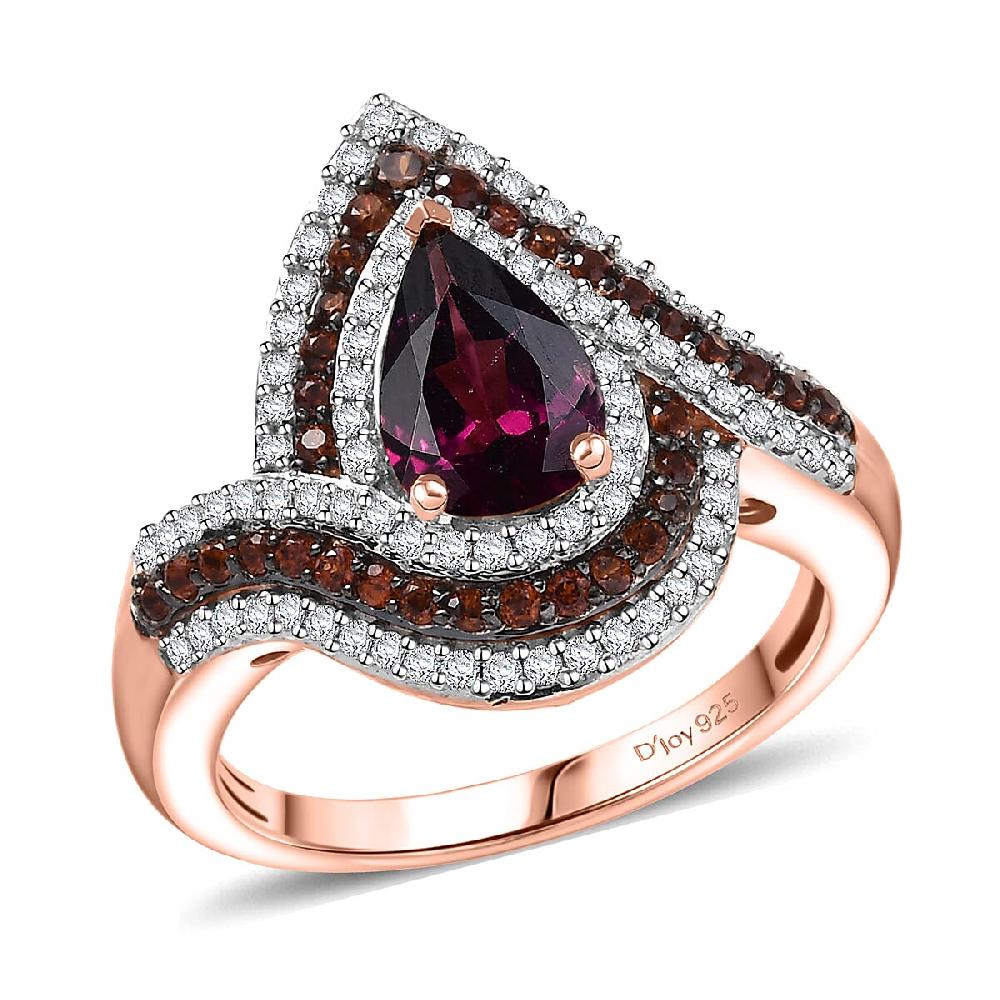 shop lc D'Joy AAA Radiant Ember Garnet and Multi Gemstone 2.60 ctw Ring in 18K Vermeil Rose Gold Over Sterling Silver
