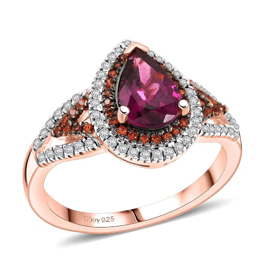 shop lc D'Joy AAA Radiant Ember Garnet and Multi Gemstone 2.10 ctw Ring in 18K Vermeil Rose Gold Over Sterling Silver