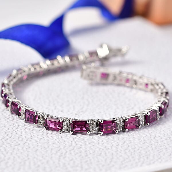 Shop Lc D'Joy AAA Radiant Ember Garnet And White Zircon 16.90 Ctw Bracelet In Rhodium Over Sterling Silver (7.25 In)