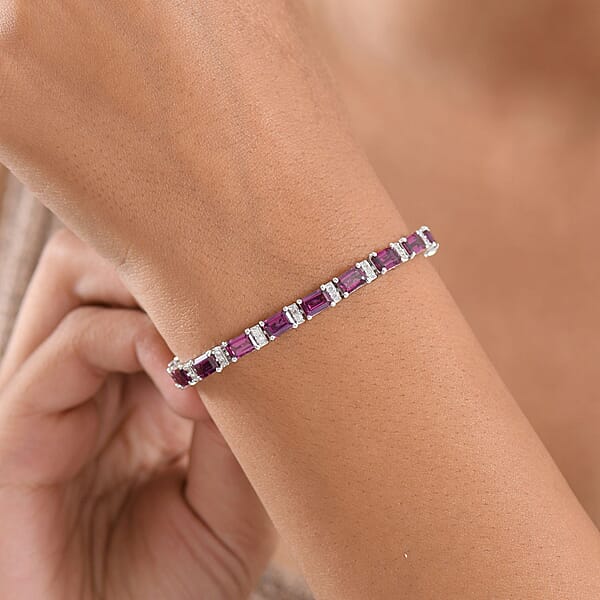 Shop Lc D'Joy AAA Radiant Ember Garnet And White Zircon 16.90 Ctw Bracelet In Rhodium Over Sterling Silver (7.25 In)