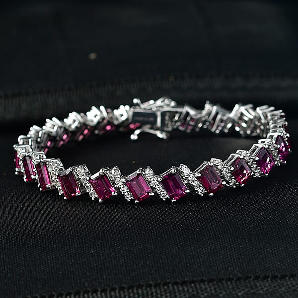Shop Lc D'Joy AAA Radiant Ember Garnet And White Zircon 20.70 Ctw Bracelet In Rhodium Over Sterling Silver (7.25 In)
