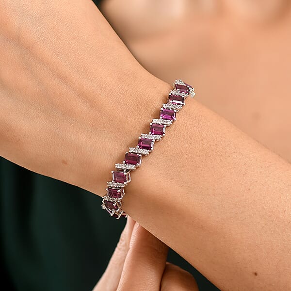 Shop Lc D'Joy AAA Radiant Ember Garnet And White Zircon 20.70 Ctw Bracelet In Rhodium Over Sterling Silver (7.25 In)
