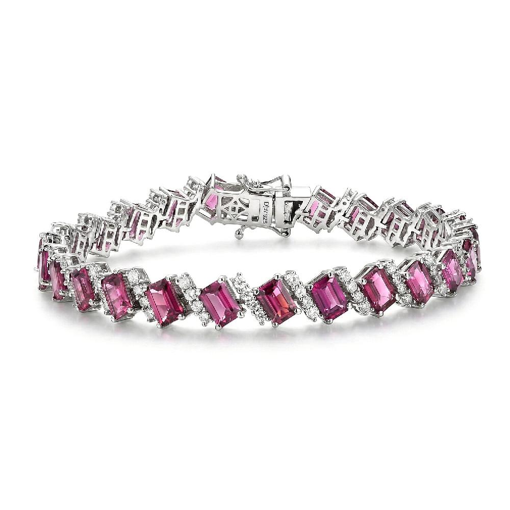 shop lc D'Joy AAA Radiant Ember Garnet and White Zircon 20.70 ctw Bracelet in Rhodium Over Sterling Silver (7.25 In)