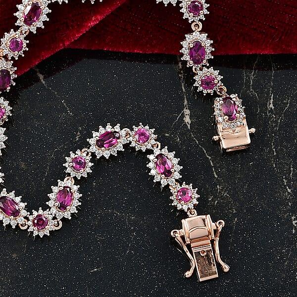 Shop Lc D’Joy AAA Radiant Ember Garnet And White Zircon 7.75 Ctw Celestial Starburst Bracelet In 18K Vermeil Rose Gold Over Sterling Silver (7.25 In)