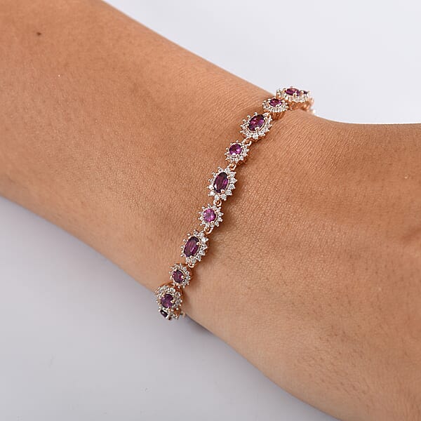 Shop Lc D’Joy AAA Radiant Ember Garnet And White Zircon 7.75 Ctw Celestial Starburst Bracelet In 18K Vermeil Rose Gold Over Sterling Silver (7.25 In)