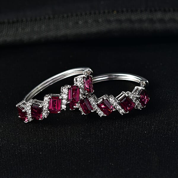 Shop Lc D'Joy AAA Radiant Ember Garnet And White Zircon 8.00 Ctw Earrings In Rhodium Over Sterling Silver
