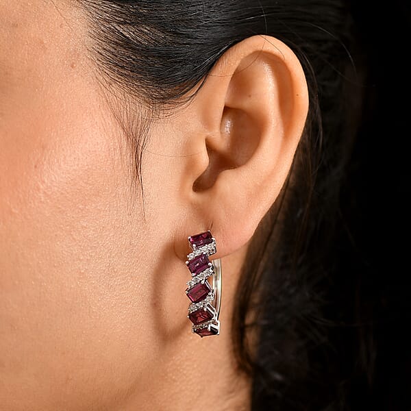 Shop Lc D'Joy AAA Radiant Ember Garnet And White Zircon 8.00 Ctw Earrings In Rhodium Over Sterling Silver