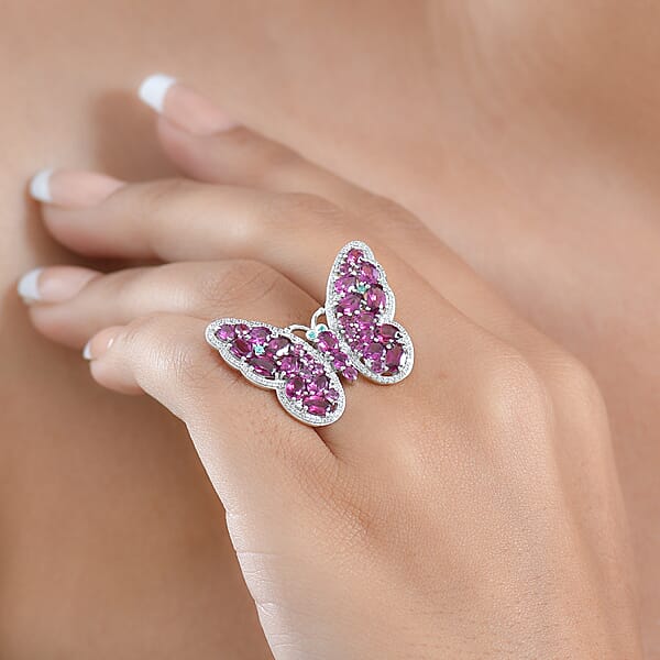 Shop Lc D'Joy AAA Radiant Ember Garnet Multi Gemstone Flamecrest Butterfly Ring In Rhodium Over Sterling Silver 6.20 Ctw