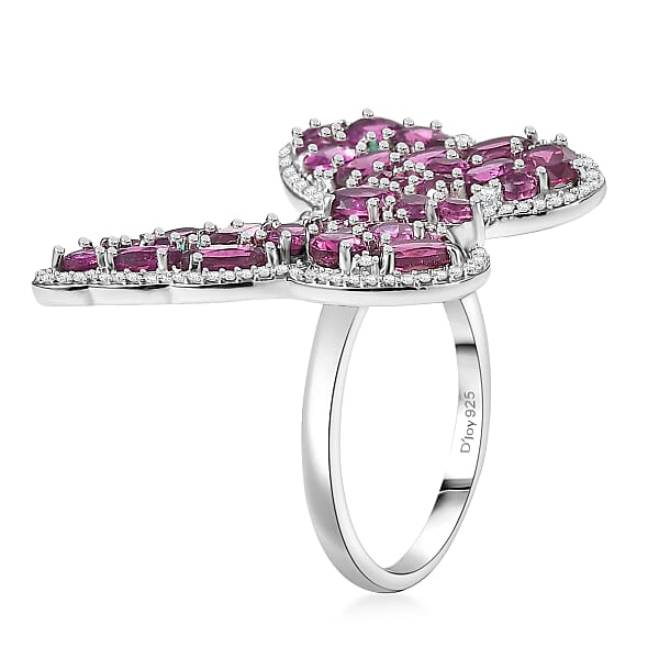 Shop Lc D'Joy AAA Radiant Ember Garnet Multi Gemstone Flamecrest Butterfly Ring In Rhodium Over Sterling Silver 6.20 Ctw