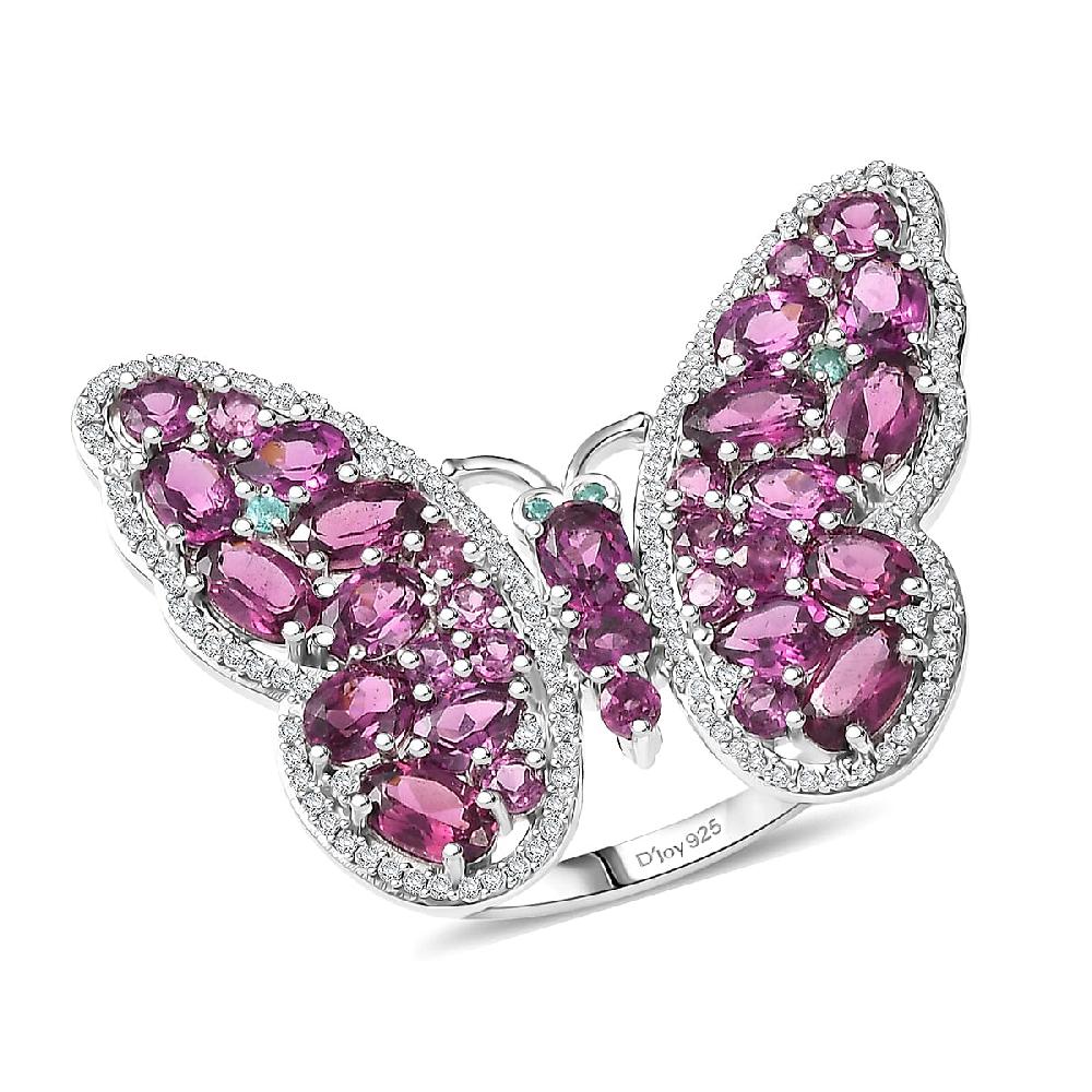 shop lc D'Joy AAA Radiant Ember Garnet Multi Gemstone Flamecrest Butterfly Ring in Rhodium Over Sterling Silver 6.20 ctw