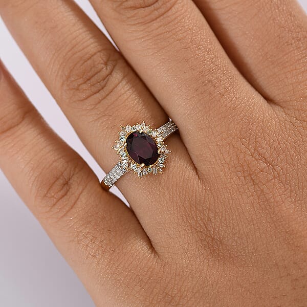 Shop Lc D'Joy AAA Radiant Ember Garnet Paraiba Tourmaline And Diamond 1.80 Ctw Sunray Ring In 18K Vermeil Yellow Gold Over Sterling Silver