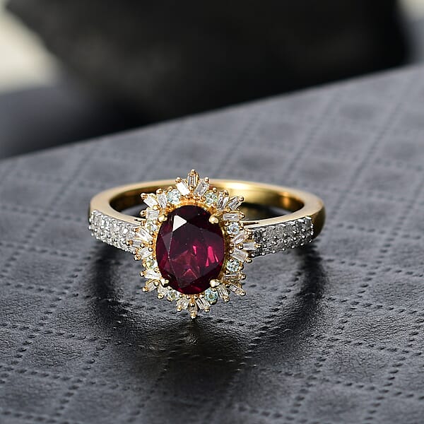 Shop Lc D'Joy AAA Radiant Ember Garnet Paraiba Tourmaline And Diamond 2.10 Ctw Sunray Ring In 18K Vermeil Yellow Gold Over Sterling Silver