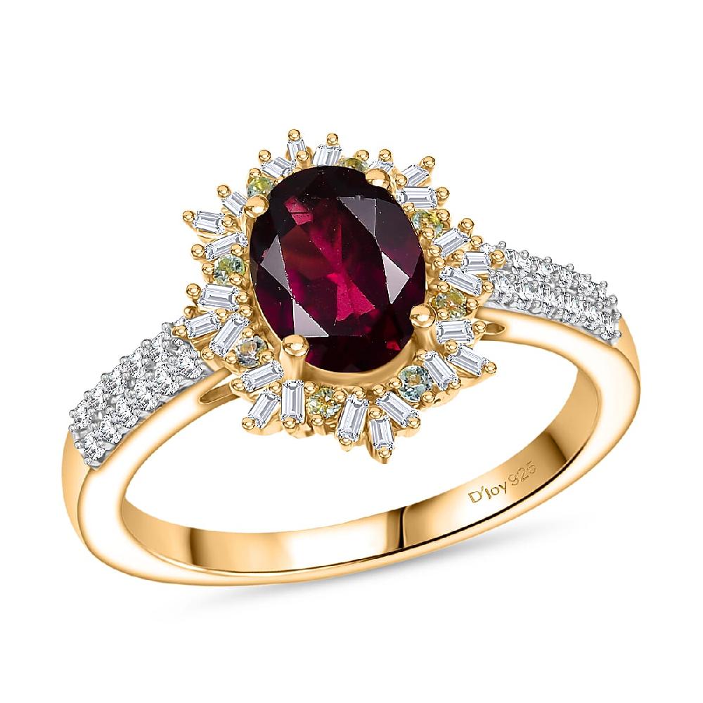 shop lc D'Joy AAA Radiant Ember Garnet Paraiba Tourmaline and Diamond 2.10 ctw Sunray Ring in 18K Vermeil Yellow Gold Over Sterling Silver