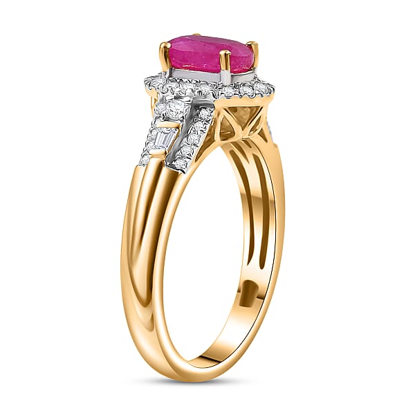 Shop Lc D'Joy AAA Royal Ruby And Diamond 1.50 Ctw Halo Ring In 18K Vermeil Yellow Gold Over Sterling Silver