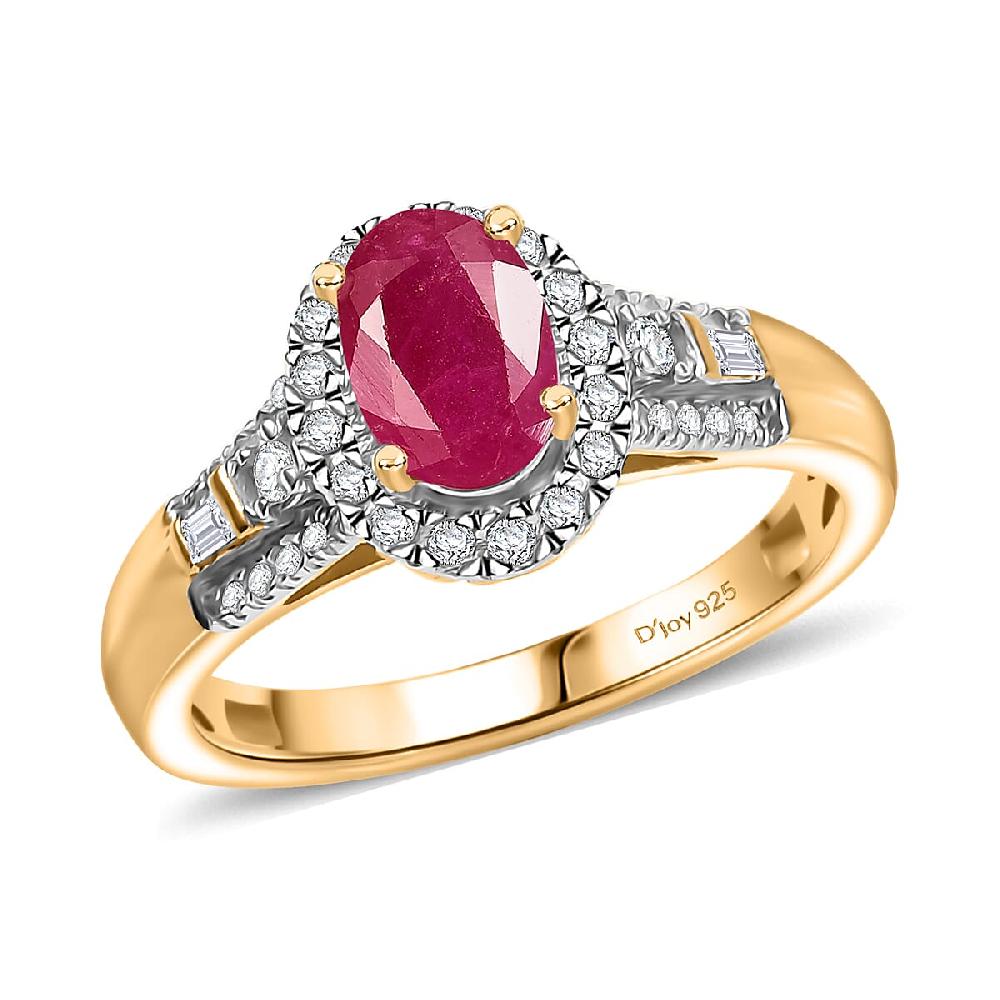 shop lc D'Joy AAA Royal Ruby and Diamond 1.50 ctw Halo Ring in 18K Vermeil Yellow Gold Over Sterling Silver