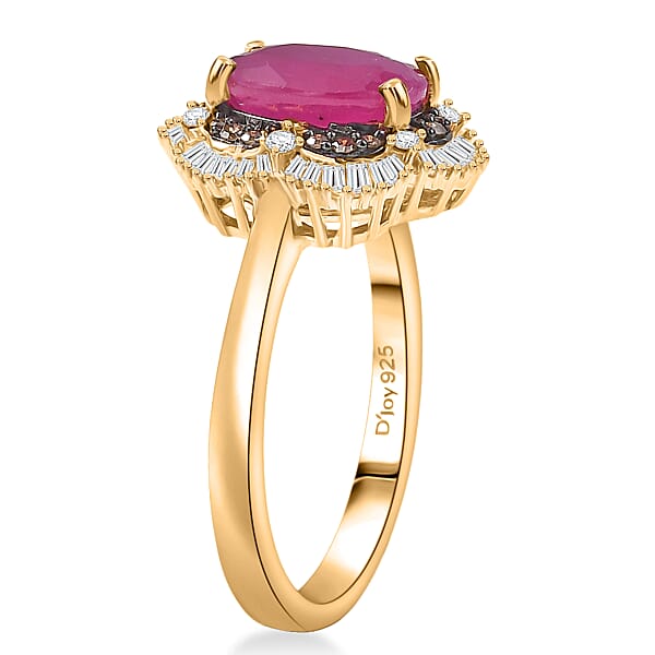 Shop Lc D'Joy AAA Royal Ruby Natural Diamond Ring In 18K Vermeil YG Over Sterling Silver 3.10 Ctw