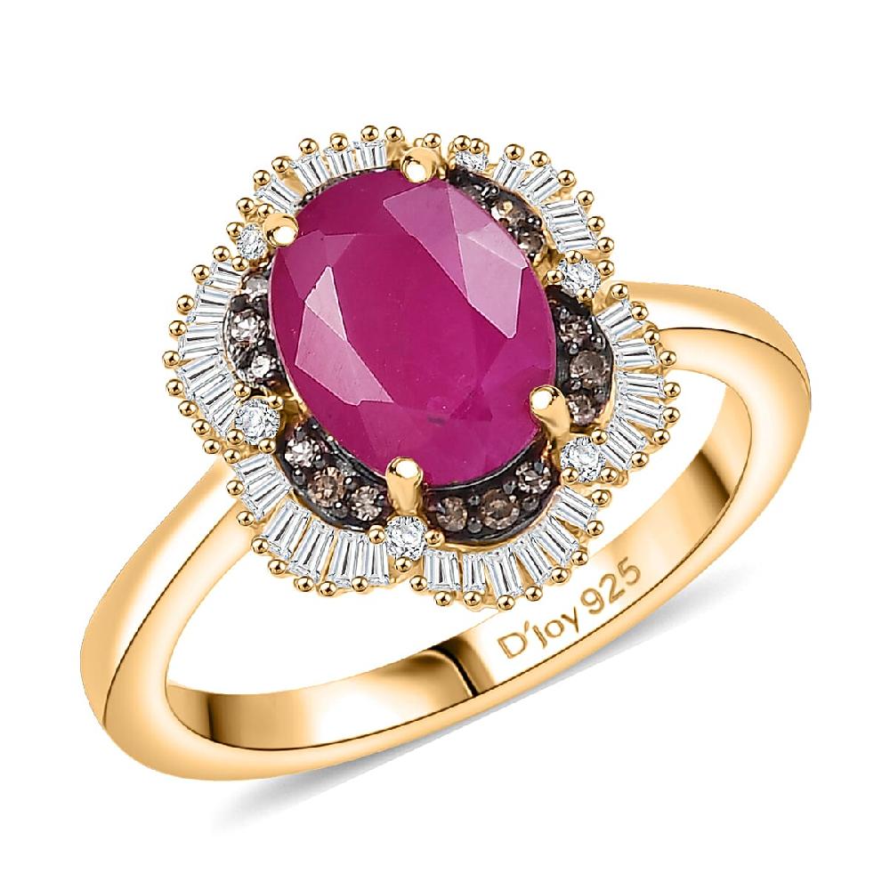 shop lc D'Joy AAA Royal Ruby Natural Diamond Ring in 18K Vermeil YG Over Sterling Silver 3.10 ctw