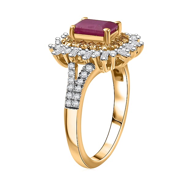 Shop Lc D'Joy AAA Royal Ruby Yellow Sapphire And Diamond 1.50 Ctw Ring In 18K Vermeil Yellow Gold Over Sterling Silver