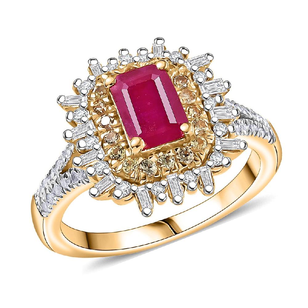 shop lc D'Joy AAA Royal Ruby Yellow Sapphire and Diamond 1.50 ctw Ring in 18K Vermeil Yellow Gold Over Sterling Silver