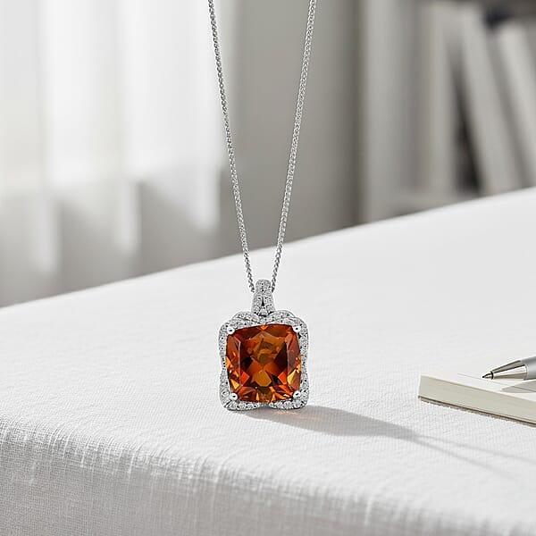 Shop Lc D'Joy AAA Santa Ana Madeira Citrine And Moissanite 5.35 Ctw Poinsettia Flower Pendant Necklace In Rhodium Over Sterling Silver 18 Inches