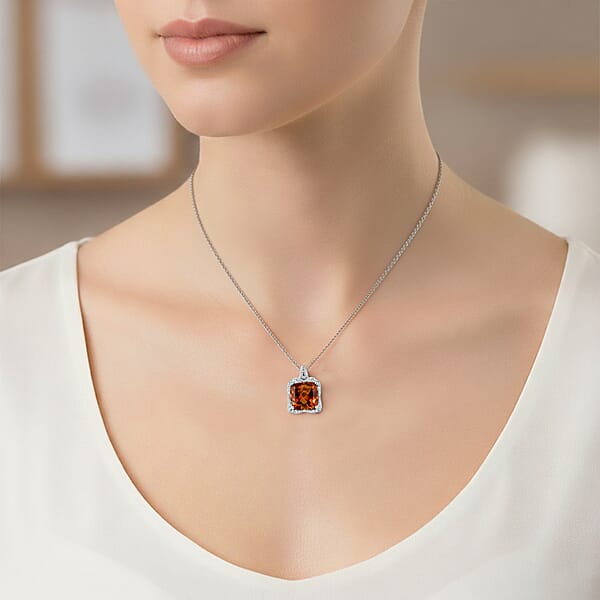 Shop Lc D'Joy AAA Santa Ana Madeira Citrine And Moissanite 5.35 Ctw Poinsettia Flower Pendant Necklace In Rhodium Over Sterling Silver 18 Inches