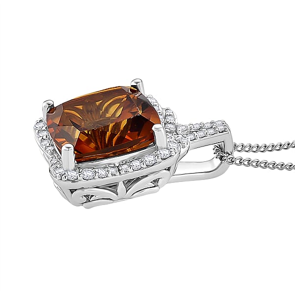 Shop Lc D'Joy AAA Santa Ana Madeira Citrine And Moissanite 5.35 Ctw Poinsettia Flower Pendant Necklace In Rhodium Over Sterling Silver 18 Inches