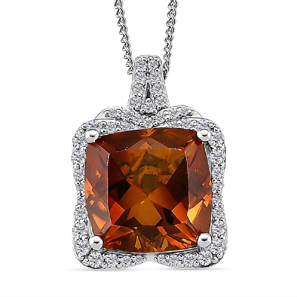 shop lc D'Joy AAA Santa Ana Madeira Citrine and Moissanite 5.35 ctw Poinsettia flower Pendant Necklace in Rhodium Over Sterling Silver 18 Inches