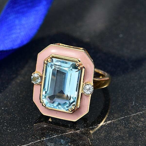 Shop Lc D'Joy AAA Sky Blue Topaz Ring In 18K Vermeil YG Over Sterling Silver 7.90 Ctw
