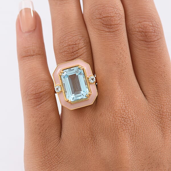 Shop Lc D'Joy AAA Sky Blue Topaz Ring In 18K Vermeil YG Over Sterling Silver 7.90 Ctw