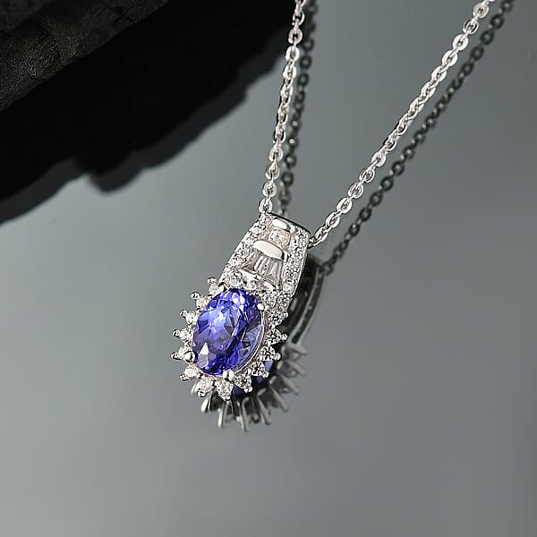 Shop Lc D'Joy AAA Tanzanite And White Zircon 1.30 Ctw Starburst Pendant Necklace In Rhodium Over Sterling Silver 20 Inches