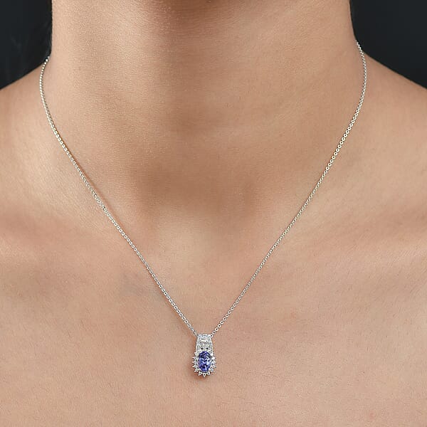 Shop Lc D'Joy AAA Tanzanite And White Zircon 1.30 Ctw Starburst Pendant Necklace In Rhodium Over Sterling Silver 20 Inches