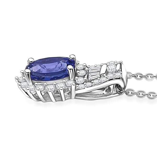 Shop Lc D'Joy AAA Tanzanite And White Zircon 1.30 Ctw Starburst Pendant Necklace In Rhodium Over Sterling Silver 20 Inches