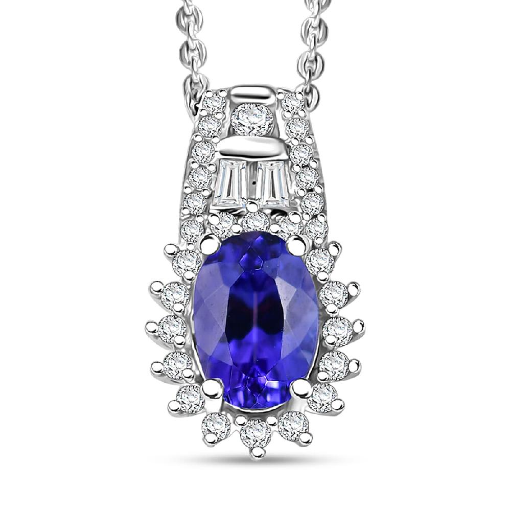 shop lc D'Joy AAA Tanzanite and White Zircon 1.30 ctw Starburst Pendant Necklace in Rhodium Over Sterling Silver 20 Inches