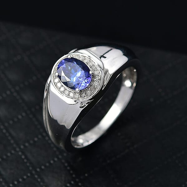Shop Lc D'Joy AAA Tanzanite Diamond Men's Ring In Rhodium Over Sterling Silver 1.15 Ctw