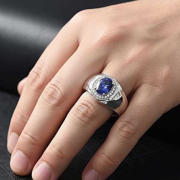 Shop Lc D'Joy AAA Tanzanite Diamond Men's Ring In Rhodium Over Sterling Silver 1.15 Ctw