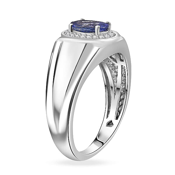 Shop Lc D'Joy AAA Tanzanite Diamond Men's Ring In Rhodium Over Sterling Silver 1.15 Ctw