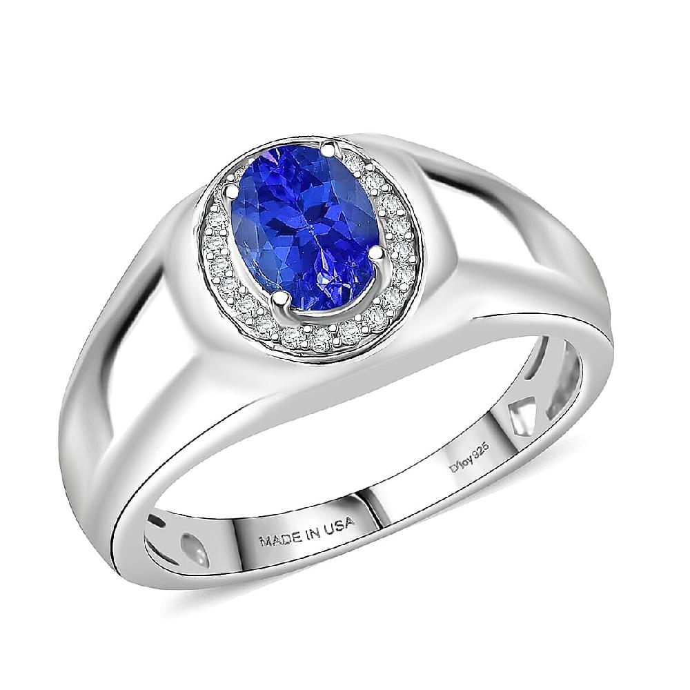 shop lc D'Joy AAA Tanzanite Diamond Men's Ring in Rhodium Over Sterling Silver 1.15 ctw