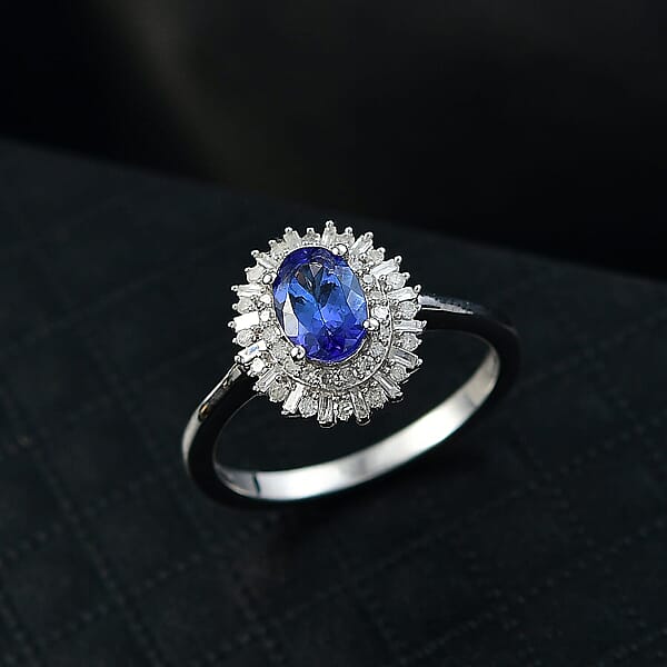 Shop Lc D'Joy AAA Tanzanite Diamond Ring In Rhodium Over Sterling Silver 1.10 Ctw