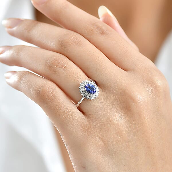 Shop Lc D'Joy AAA Tanzanite Diamond Ring In Rhodium Over Sterling Silver 1.10 Ctw