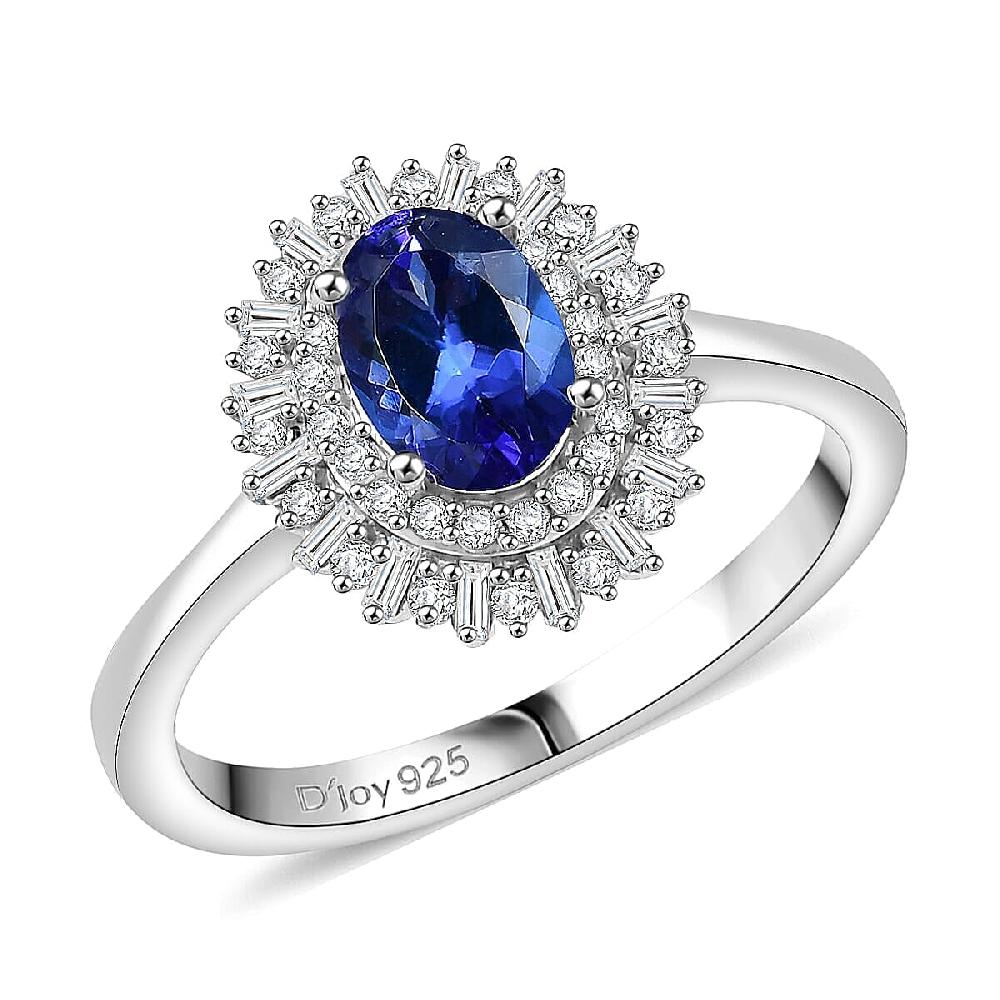 shop lc D'Joy AAA Tanzanite Diamond Ring in Rhodium Over Sterling Silver 1.10 ctw
