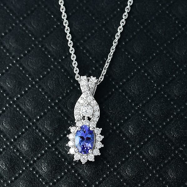 Shop Lc D'Joy AAA Tanzanite Moissanite Pendant Necklace In Rhodium Over Sterling Silver 0.85 Ctw (20 Inches)