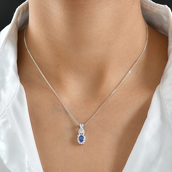 Shop Lc D'Joy AAA Tanzanite Moissanite Pendant Necklace In Rhodium Over Sterling Silver 0.85 Ctw (20 Inches)