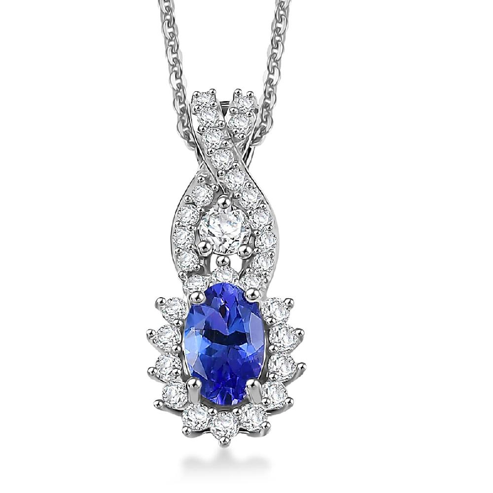 shop lc D'Joy AAA Tanzanite Moissanite Pendant Necklace in Rhodium Over Sterling Silver 0.85 ctw (20 Inches)