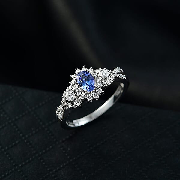 Shop Lc D'Joy AAA Tanzanite Moissanite Ring In Rhodium Over Sterling Silver 1.00 Ctw