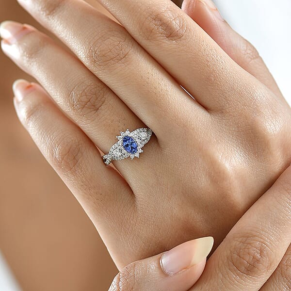 Shop Lc D'Joy AAA Tanzanite Moissanite Ring In Rhodium Over Sterling Silver 1.00 Ctw