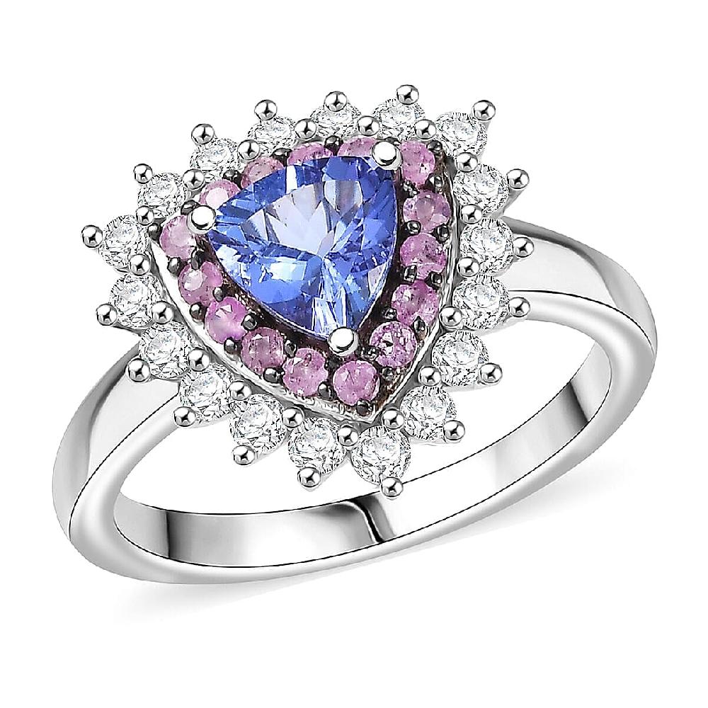 shop lc D'Joy AAA Tanzanite Multi Gemstone Ring in Rhodium Over Sterling Silver 1.60 ctw