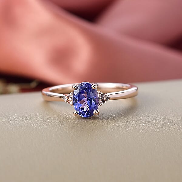 Shop Lc D'Joy AAA Tanzanite Natural Pink Diamond Ring In 18K Vermeil RG Over Sterling Silver 1.10 Ctw