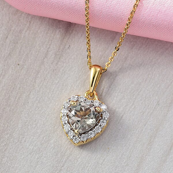 Shop Lc D'Joy AAA Turkizite And Moissanite 1.75 Ctw Everlasting Heart Pendant Necklace In 18K Vermeil Yellow Gold Over Sterling Silver 20 Inches